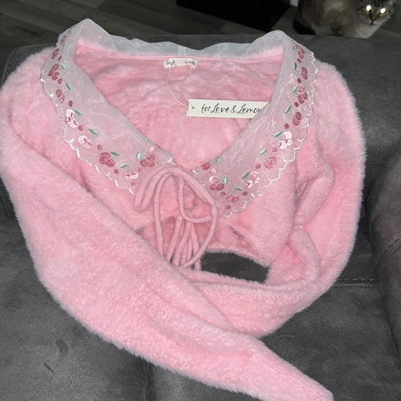 NWT. For Love and Lemons Cherries Crop Sweater.  Size Small. - Picture 2 of 3